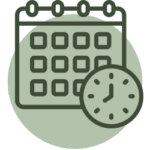 Calendar and clock icon | Flexible scheduling and no waitlist